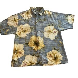 Tommy Bahama Men's L Silk Button Up Short Sleeve Hibiscus Print Shirt